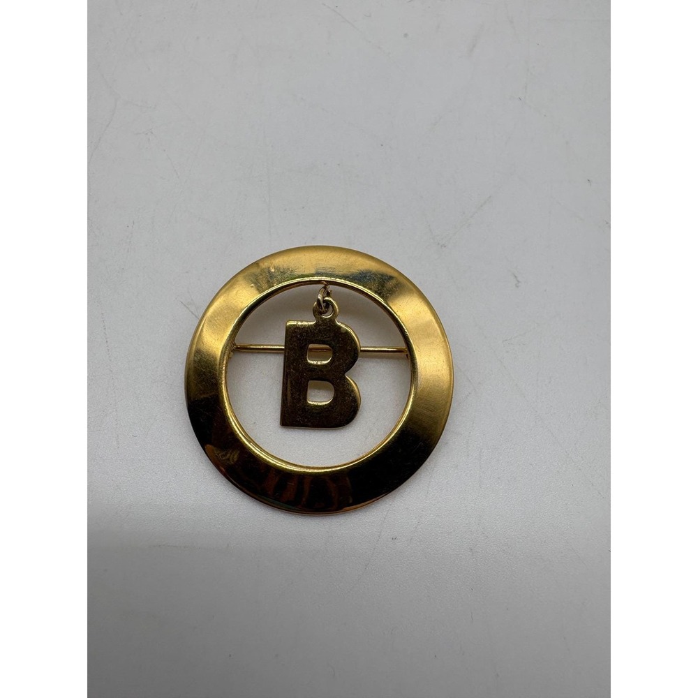 Napier Vintage Gold Tone Circular Dangle Brooch‎ Letter B Initial Pin